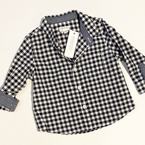 Gymboree Gingham Plaid and Chambray Collared Button Down Shirt Size 6-12 months - Picture 1 of 4